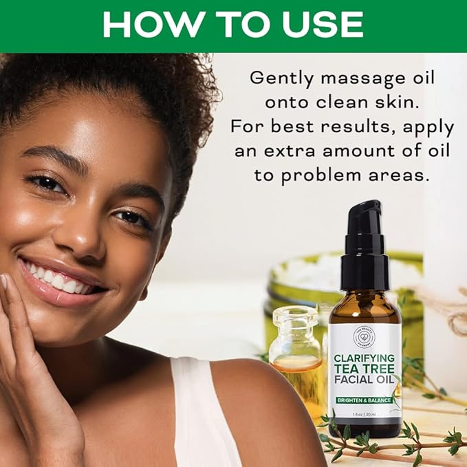 Clarifying Tea Tree Facial Oil, Targets Acne and Uneven Skin Tone, Antioxidant-Rich Beauty Oil, 1-fl oz/30ml (1 Pack)