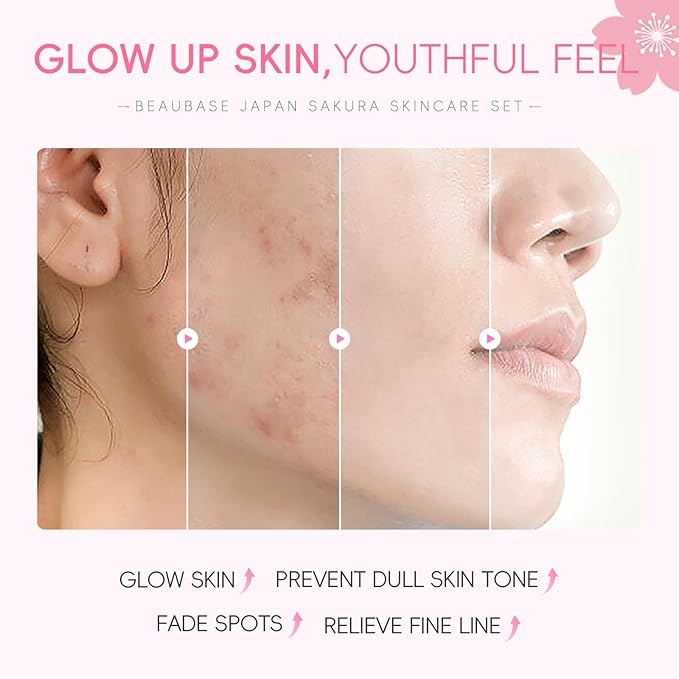 Sakura Skin Care Sets, Skin Care for Teens 10-12, Beauty Skincare Gifts Sets, Skin Care Routine Kit for Women, Hydrate, Oil Control, Glow Up, Travel Size -7 PCS