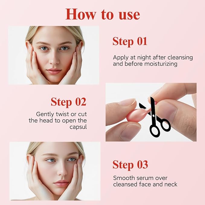 HKH Retinol Face Serum Oil - Anti-Again Night Serum Capsules with Vitamin E, Reduce Wrinkles, Firm & Hydrate Skin, Non-Greasy Formula, Travel-Friendly Skincare, with Scissors, 48 Capsules