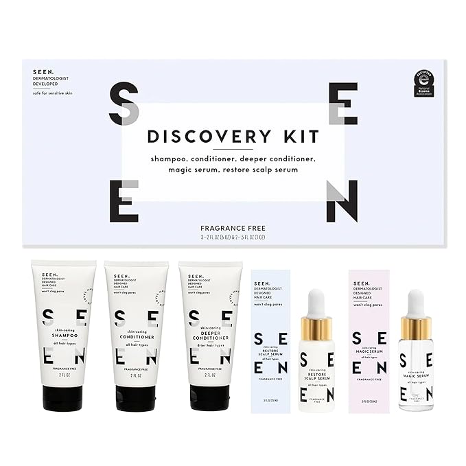SEEN Discovery Kit - Fragrance Free - Non-Comedogenic & Sulfate-Free Hair Set- Dermatologist-Developed - Safe for Sensitive, Eczema & Acne Prone Skin