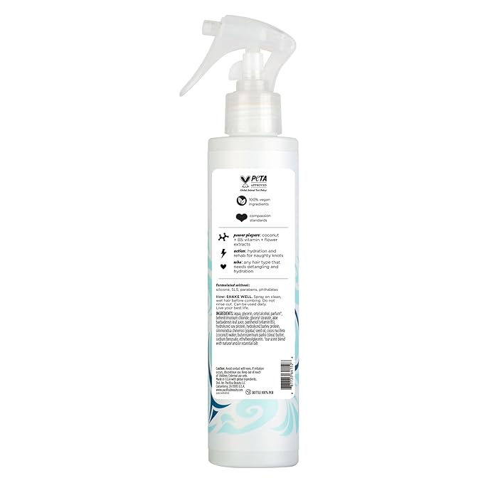 Pacifica Coconut Milk Hair Detangler Spray – Leave-In Conditioning Elixir for Tangle-Free Hair – Instantly Detangles Knots, Adds Shine & Moisture, Prevents Breakage & Frizz – Vegan & Cruelty-Free