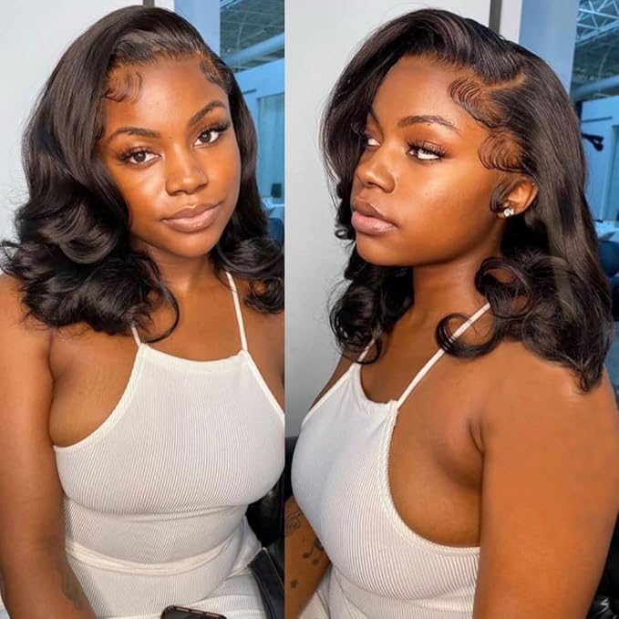 5x5 Bob Wig Human Hair Glueless Wigs Human Hair Pre Plucked HD Lace Closure Wigs Human Hair 180% Density Short Body Wave Bob Wigs for Black Women 10 inch