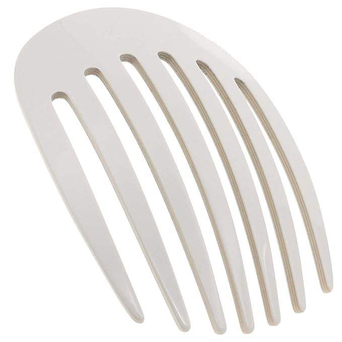 Camila Paris CP3404 French Hair Side Comb Rounded, White Pearl, Handmade French Twist Hair Combs, Strong Hold Hair Clips for Women Bun Chignon, No Slip Styling Girls Hair Accessories Made in France