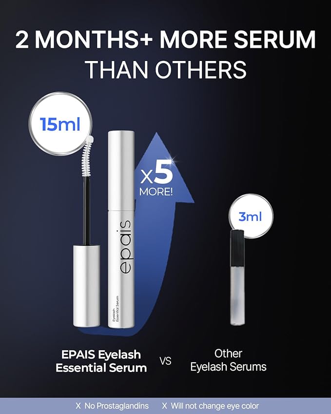 EPAIS Essential Eyelash Growth Serum, Jumbo Size 15ml/0.5fl.oz - Safe & Gentle Lashes Care, Nutrient Formula for Longer, Fuller, Thicker in 2 Weeks, To Grow Lashes Natural Longer, Non-Prostaglandin