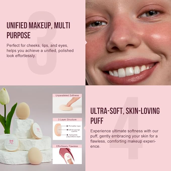 3 Pcs Multi-Use Makeup Cream Blush Stick Set, Unidollssbeauty 3-in-1 Buildable Blush Stick Set, Hydrating formula, All day wear, Easy Application with a Random Accessory Included(01,03,04)