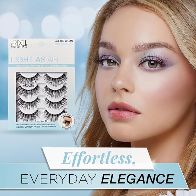 Ardell Light as Air 522 Lashes - Ultra Lightweight False Eyelashes, Comfortable Fit, 4 Pairs Pack