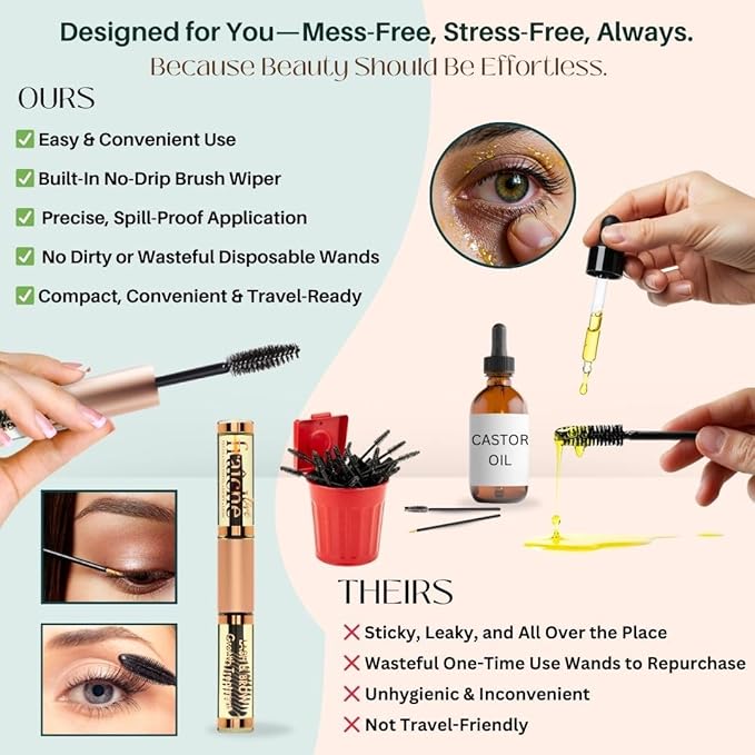 USDA Organic Castor Oil Lash Serum - Premium All Natural Cold Pressed Castor Oil Eyelash Growth Serum with Mascara Tube - Eyelash Treatment and Conditioner - For Thicker and Fuller Lashes