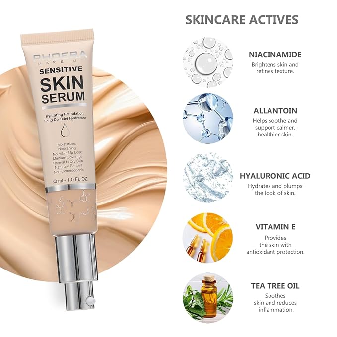PHOERA Hydrating Essence Foundation,Waterproof and Light Long Lasting Buff Beige)