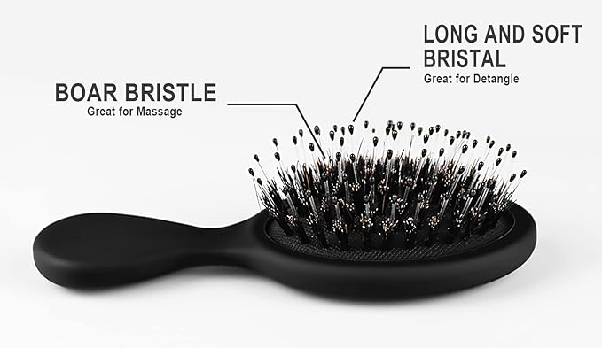 10 Pack Mini Boar Bristle Brush Individually Wrapped, Boar and Nylon Bristles Adds Shine, Promote Hair Growth, Scalp Massage and Detangling, Safe for All Hair Types Extensions, Wigs, 5 Colors
