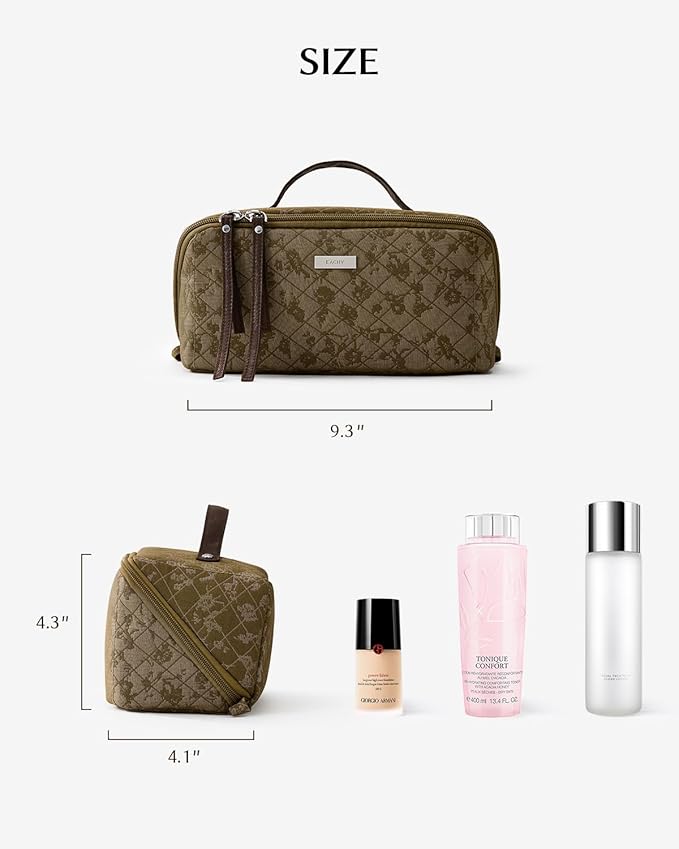 EACHY Travel Makeup Bag,Large Capacity Cosmetic Bags for Women,Waterproof Portable Pouch Open Flat Toiletry Bag Make up Organizer with Divider and Handle