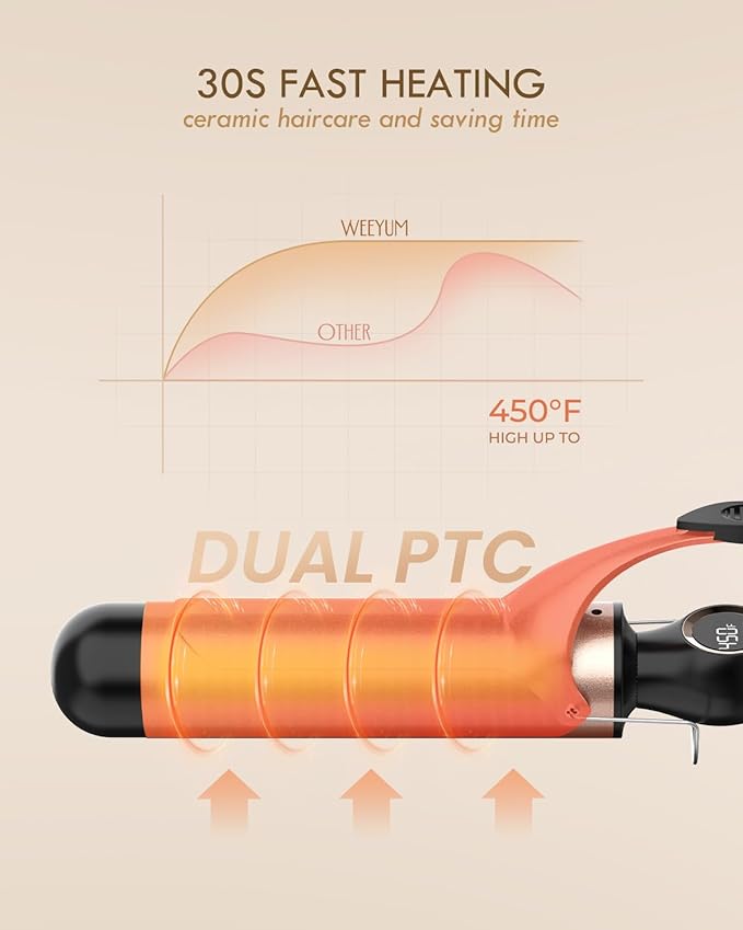 Curling Iron 2 Inch, Large Barrel Curling Wand for Hair, Ceramic Long Barrel Hair Curling Iron Dual Voltage