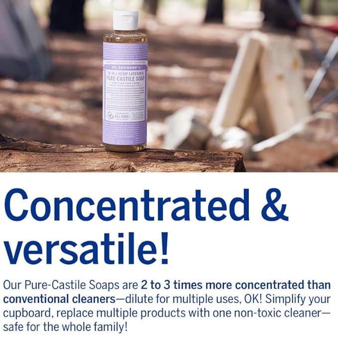 Dr. Bronner’s Pure-Castile Magic Liquid Soap (Lavender, 8 Ounce)- Made with Organic Oils, 18-in1 Uses: Face, Hair, Hand & Body Soap, Laundry, Pets- Concentrated, Vegan, Non-GMO