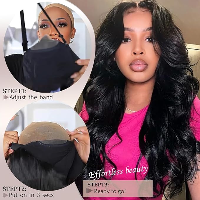 Synthetic Lace Front Wig 30Inch Long Wavy Natural Balck Pre Plucked Ready to Wear 4x1 Glueless Body Wave Wig for Black Women Heat Resistant Fiber Synthetic Hair
