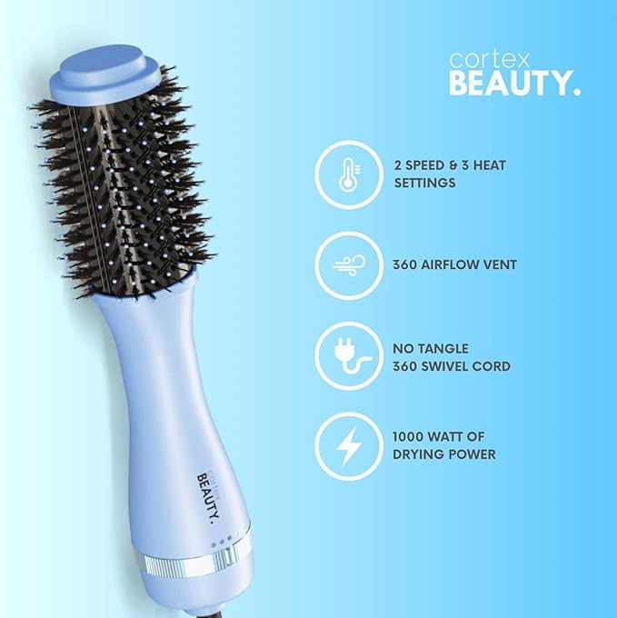 Cortex Beauty Infrared Infrared Volumizing Blowout Brush - blow dryer brush, round brush for blow drying, tools blow dryer brush, blow dryer with comb for black women, for all hair types, 2'' (Blue)