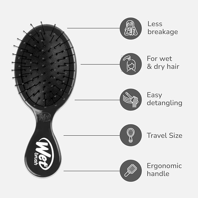 Wet Brush Detangling Brush, Mini Detangler Brush (Black) - Wet & Dry Tangle-Free Hair Brush for Women & Men - No Tangle Soft & Flexible Bristles for Straight, Curly, & Thick Hair
