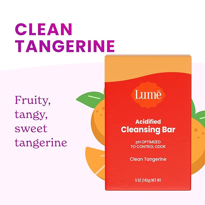 Lume Acidified Body Cleansing Bar - 24 Hour Odor Control - Removes Odor Better Than Soap - Moisturizing - No SLS or Parabens - OB/GYN Developed - 8.5 Ounce, 3 Pack (Tangerine, Lavender, & Unscented)