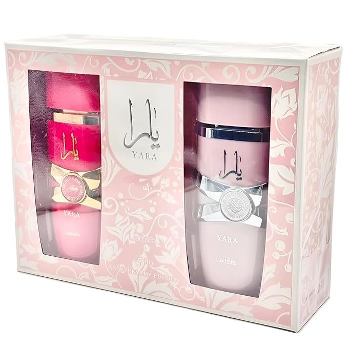 Lattafa Yara 5th Anniversary Edition – Floral, Fruity, Gourmand, Vanilla – 2-Piece Eau de Parfum Gift Set for Women (Yara & Yara Candy, 2 x 3.4 Ounce Sprays)
