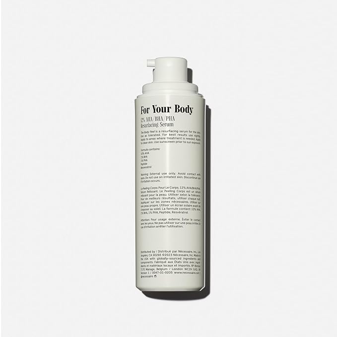 Nécessaire The Body Peel. Resurfacing Serum for KP, Ingrowns, Strawberry Skin and Discoloration. 10% AHA, 1% BHA, 1% PHA, Peeling Peptide. Dermatologist-Tested. Hypoallergenic. Non-Comedogenic. 150ml
