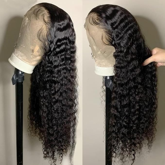 13x6 Deep Wave Lace Front Wigs Human Hair HD Lace Front Wigs Human Hair for Women Deep Curly Human Hair Wig Pre Plucked with Baby Hair 180% Water Wave Lace Front Wigs 24inch