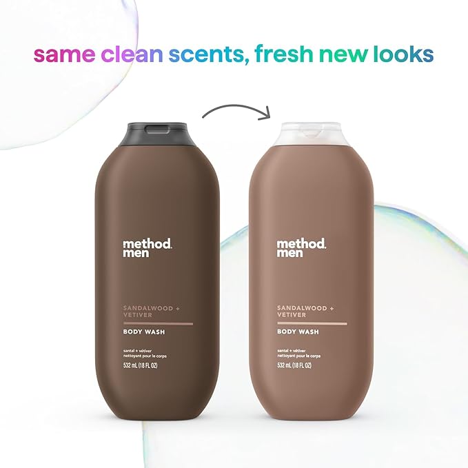 Method Men Body Wash, Sandalwood + Vetiver, Paraben and Phthalate Free, 18 FL Oz (Pack of 6)