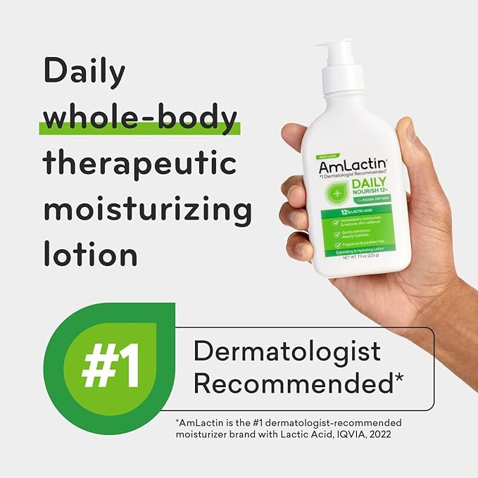 AmLactin Daily Nourish 12% - 14.1 oz Body Lotion with 12% Lactic Acid - Exfoliator and Moisturizer for Dry Skin (Packaging May Vary)