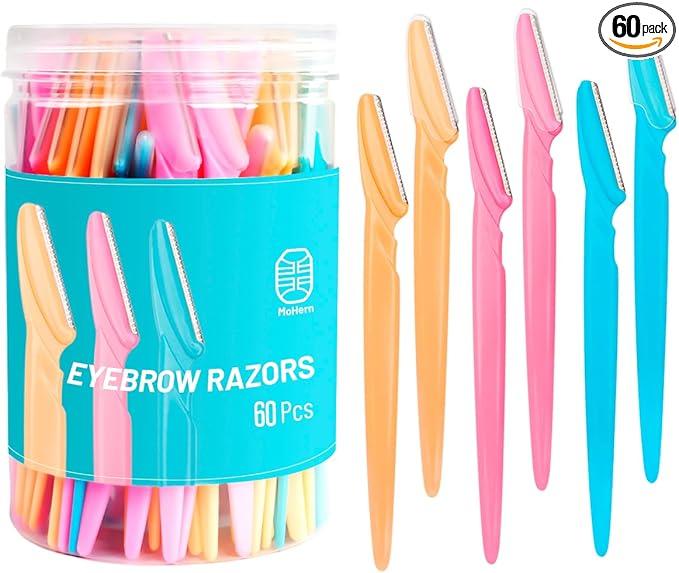 MoHern Eyebrow Razor with Box, 60 Pcs Face Razors for Women and Men, Multipurpose Dermaplane Razor, Dermaplaning Tool for Face, Multi-Color