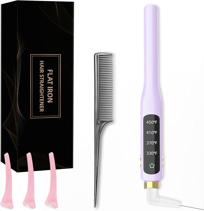 Small Flat Iron, 1/2 Inch Flat Iron for Short Hair Straightener and Curler 2 in 1, Ceramic Ionic Floating Plates for Less Frizz, 10s Quick Heat Up, Straightener for All Hair Types(Purple)