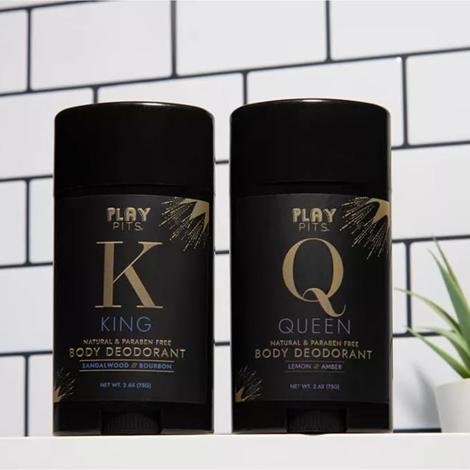 PLAY PITS - 2 Pack - Natural Deodorant - Safe for Men & Women w/Sensitive Skin - Clean, Non-Toxic, & Paraben Free – QUEEN Scent - Infused w/Essential Oils – 2.65 Oz.