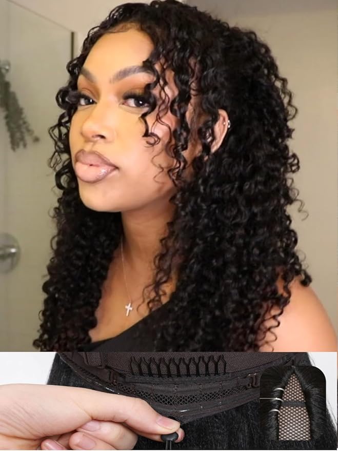 Beauty Forever V Part Curly Wig Human Hair EasiContour Vpart Wigs No Leave Out Glueless Upgraded U Part Wigs for Women Clip In Half Wig None Lace Front Wigs Natural Color 150% Density 14inch