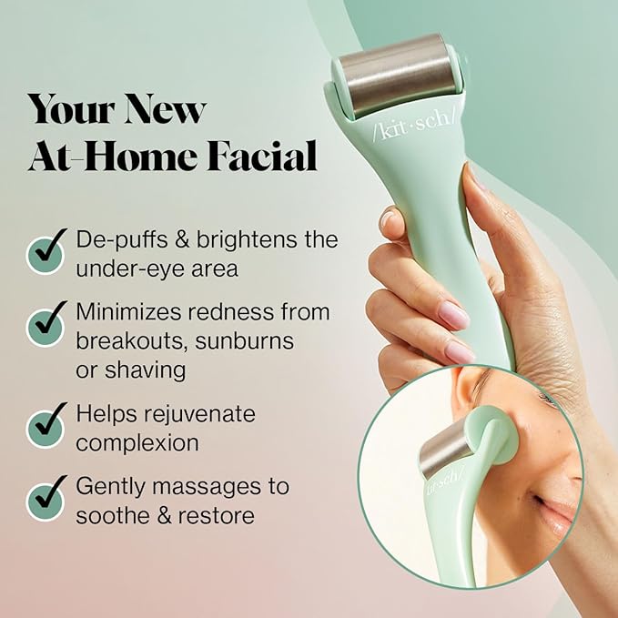 Kitsch Ice Roller for Face - Stainless Steel Ice Face Rollers for Women - Soothes Facial Puffiness, Sore Muscles, and Headaches | Self Care Gifts for Women - Minty Green