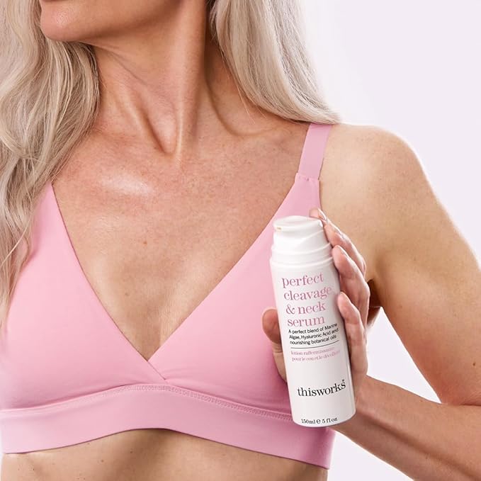 This Works Perfect Cleavage & Neck Serum with Marine Algae & Hyaluronic Acid – Neck Cream Firms & Hydrates – 5 fl oz