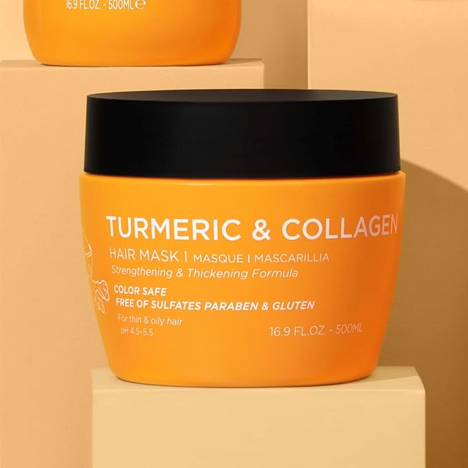 Luseta Turmeric & Collagen Hair Mask Thickening Hair Treatment for Thin and Oily Hair, Nourish Scalp, Frizz Control & Add Shine, Sulfate Free