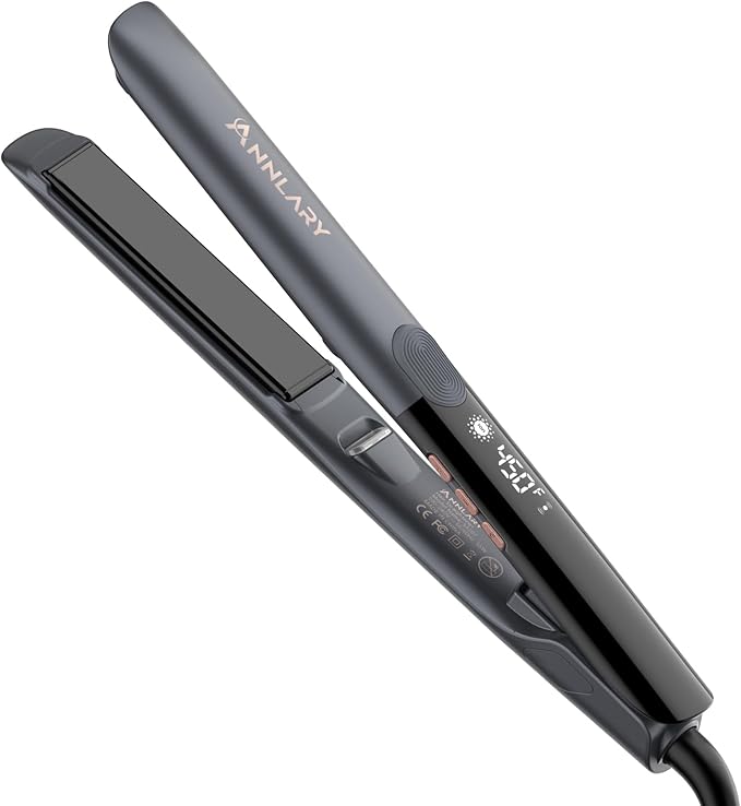 Hair Straightener, 1 Inch Flat Iron Straightener and Curler 2 in 1, Titanium Ceramic Ionic Dual Voltage Straightener with Anti-Iron Silicone for Less Frizz, Shinier & Smoother Hair