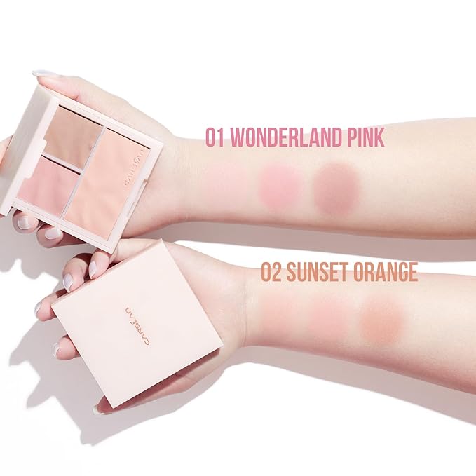 3 Colors Blush Palette For Cheek Makeup, Matte Wonderland Pink, 0.37Oz