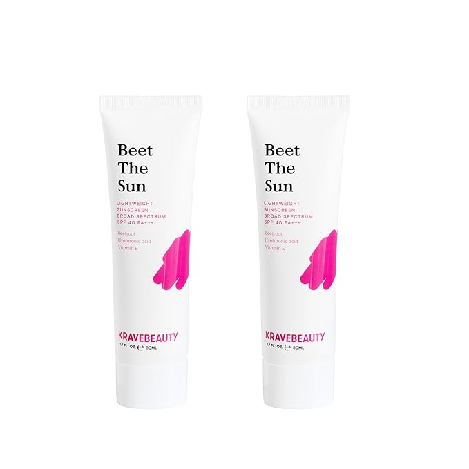 KraveBeauty Beet The Sun SPF 40 PA+++ Broad Spectrum Sunscreen Duo, Daily Non-Greasy Chemical SPF Duo, No White Cast or Pilling, For All Skin Types, Vegan & Cruelty Free, 1.7 fl oz x2