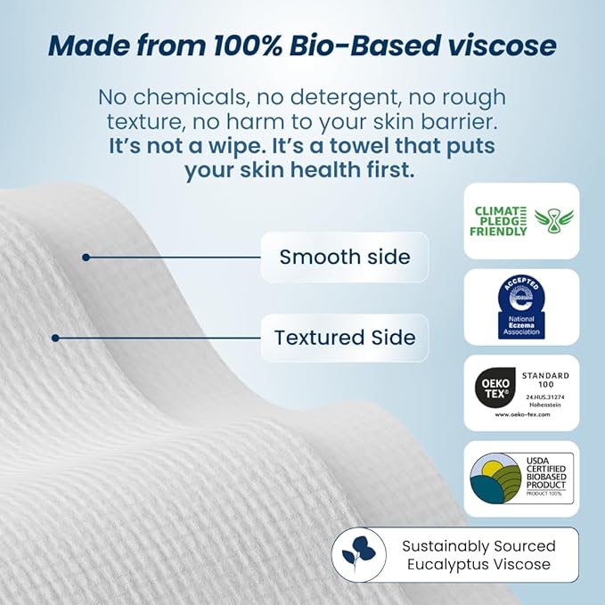 Clean Skin Club Clean Towels XL™, 100% USDA Biobased Face Towel, Disposable Face Towelette, Eczema Association Accepted, Makeup Remover Dry Wipes, Ultra Soft, 300 Ct, 6 Pack