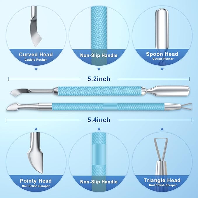2PCS MetalTurquoise/Lake Blue Cuticle Pusher