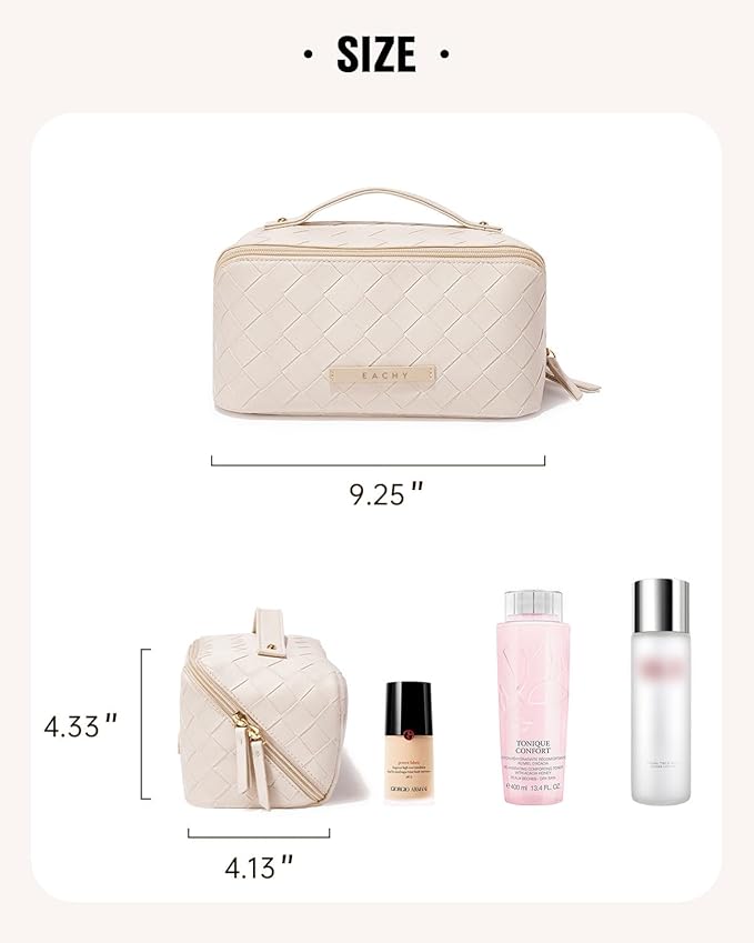 EACHY Travel Makeup Bag,Large Capacity Cosmetic Bags for Women,Waterproof Portable Pouch Open Flat Toiletry Bag Make up Organizer with Divider and Handle