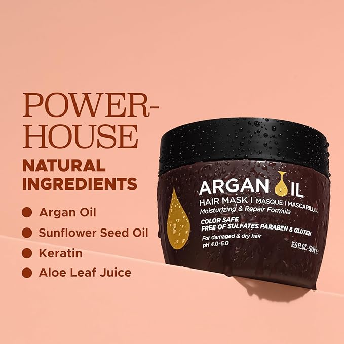 Luseta Argan Oil Hair Mask for Damaged Hair Deep Conditioning Thickening for Thin Hair Hydrate for Dry Hair 16.9 oz