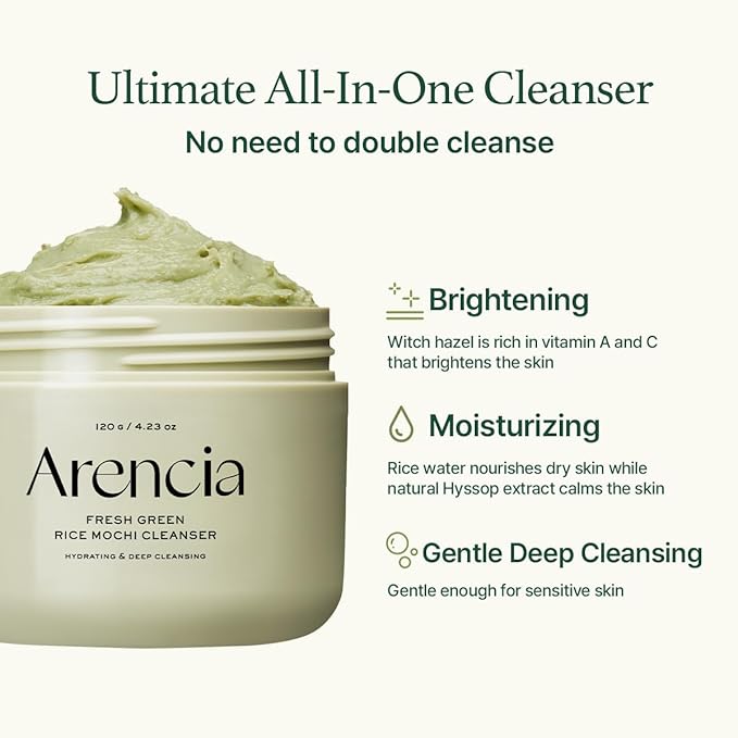 Korean Rice Mochi Face Cleanser - Face Mask, Foaming Cleanser, Gentle Scrub All in One - Deep Cleansing, Moisturizing, Pore Minimizing, Removing Blackhead- with Rice Water & Green Tea, Mugwort