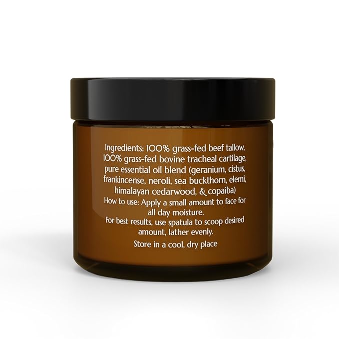 Morning Face Balm - Clean Grass Fed Tallow Balm w/Essential Oils + Collagen Peptides - Nourishing, Soothing, Hydrating and Adds Vitality to Skin. Deeply Renews. No Phthalates or Preservatives.