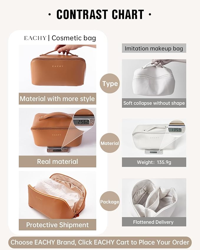 EACHY Travel Makeup Bag,Large Capacity Cosmetic Bags for Women,Waterproof Portable Pouch Open Flat Toiletry Bag Make up Organizer with Divider and Handle