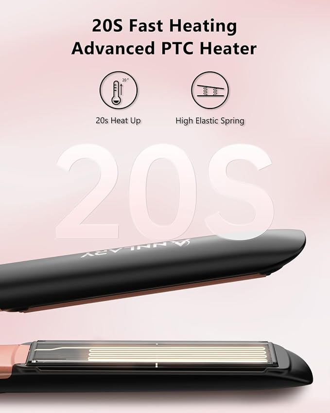 Hair Straightener with Resistant Silicone Mat Pouch, 1 Inch Professional Titanium Plate with Ceramic Coating Ionic Dual Voltage Flat Iron with Anti-Iron Silicone for Smoother Hair