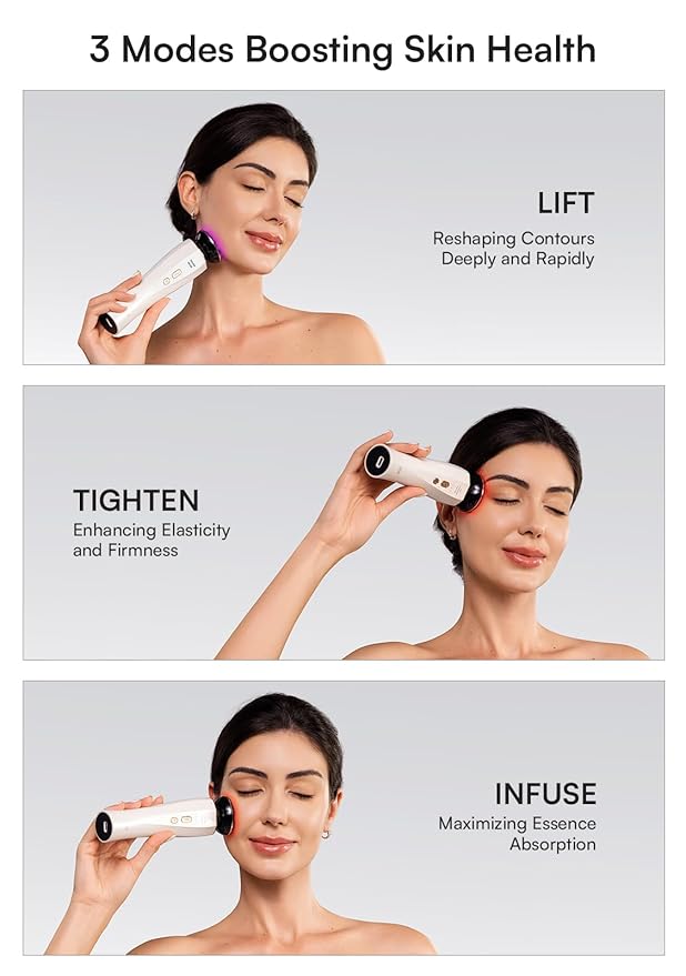 3-in-1 Red Light Therapy for Face and Neck, Skin Tightening Device True Beauty Glow Facial Massager for Skin Care, Effective Wrinkle Reduction Anti-Aging with Lifting, Tightening, Infusing