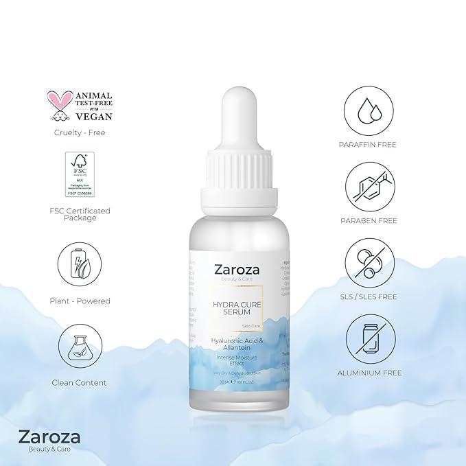Hydra Cure Serum – Deep Hydration Face Serum with Hyaluronic Acid, Panthenol & Allantoin – Nourishing, Firming & Moisture-Locking Formula for Dry Skin – Vegan, 1 fl oz