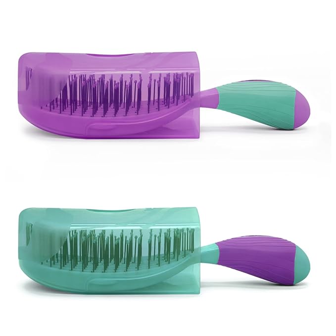 NuWay 4HAIR® U.S. Patented Detangler Hair Brush for Men & Women - Purple & Teal | Hair Comb for Scalp Care - Fast Dry Venting Scheme - TravelC Detangling Brush for All Hair Type