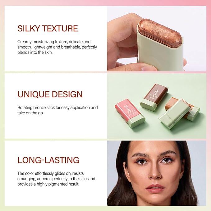 Multi-Use Makeup Blush Stick, Beauty Tinted Solid Blush Stick,Facial Contouring Highlight & Brighten Face Stick, Waterproof Moisturizer Stick, Suitable for All Skin (1#Warm Glow)