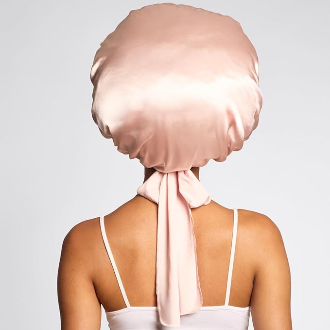 Kitsch XL Satin Bonnet for Sleeping - Softer Than Silk Hair Bonnet For Women - Secure Fit, Adjustable Night Cap For Curly & Textured Hair - Prevents Breakage, Tangles & Thinning - Blush