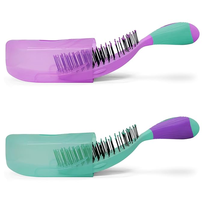 NuWay 4HAIR® U.S. Patented Detangler Hair Brush for Men & Women - Purple & Teal | Hair Comb for Scalp Care - Fast Dry Venting Scheme - TravelC Detangling Brush for All Hair Type