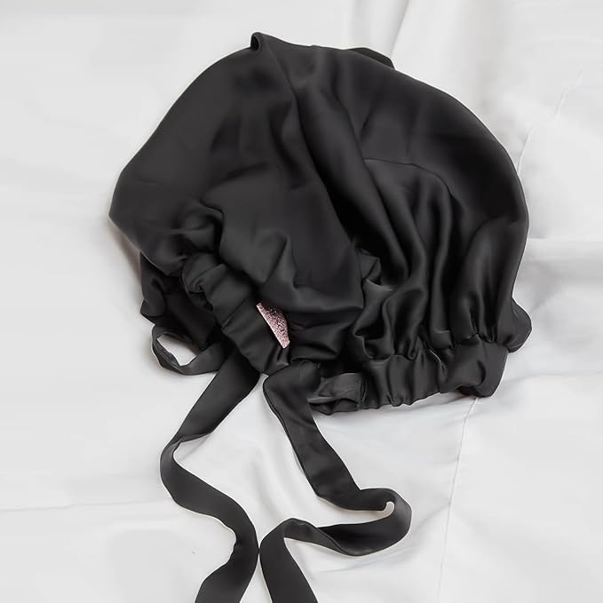 Kitsch XL Satin Bonnet for Sleeping - Softer Than Silk Hair Bonnet for Women - Secure Fit, Adjustable Night Cap for Curly & Textured Hair - Prevents Breakage, Tangles & Thinning - Black